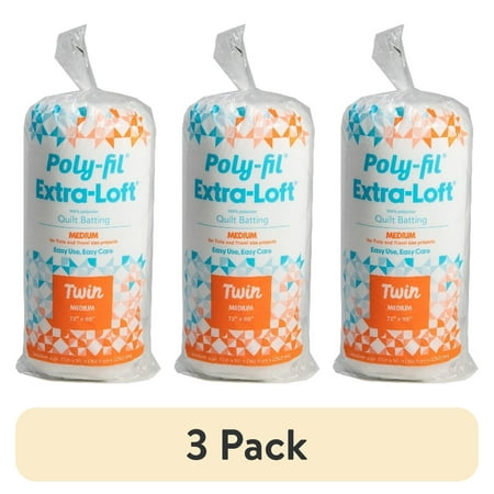 (3 pack) Fairfield Poly-Fil Extra-Loft Quilt Batting, Premium Polyester Batting for Quilting, Ideal for Throw Pillows and Lap Quilts, Quilting Supplies, Medium, 72" X 90", White