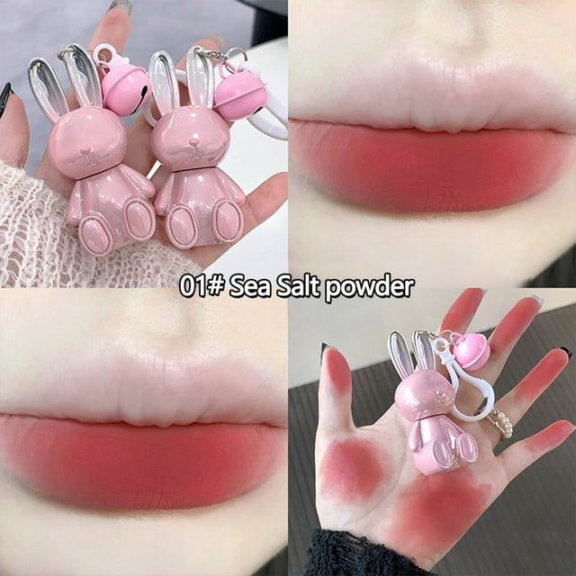 Latrodar Cute Rabbit Key Chain Lipstick Red Brown Liquid Velvet Matte Liquid Lipstick Waterproof 1.8g Womens Gifts for Christmas Teacher Appreciation Gifts