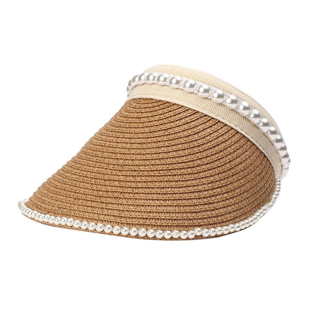 Sombreros De Playa Sombrero De Sol De Ala Ancha Para Exteriores Protector Solar Perla Tapas Superiores Vacías Sombreros De Verano De Paja Para Mujeres Eigraketly AP005718-00