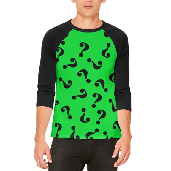 Halloween Riddle Me This Costume Mens Raglan T Shirt White-Black LG