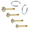 thumbnail image 1 of BodyJ4You 6PCS Nose Rings Studs Hoop 20G Stainless Steel Goldtone Bone Pin Body Piercing Jewelry (0.8mm), 1 of 6