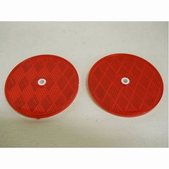 (2) Red 3" Round Truck Semi Trailer Mail Box Reflex Reflectors / Center Hole