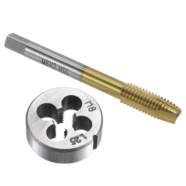 Uxcell M8 x 1.25 Titanium Plated Spiral Point Thread Tap Round Die