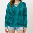 thumbnail image 5 of dGslk Women’s Long Sleeve Lace Up V Neck Casual Tie Dye Pullover Top Loose Fit Lightweight Shirt for Spring and Fall Cyan 3XL, 5 of 5