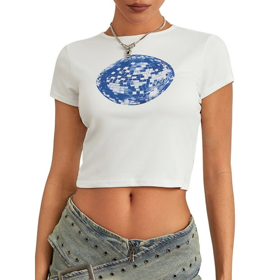 Baby Sweetie Women Short Sleeve Baby Tees Graphic Print Crop Tops Summer Casual Slim Fit Vintage Tops Streetwear