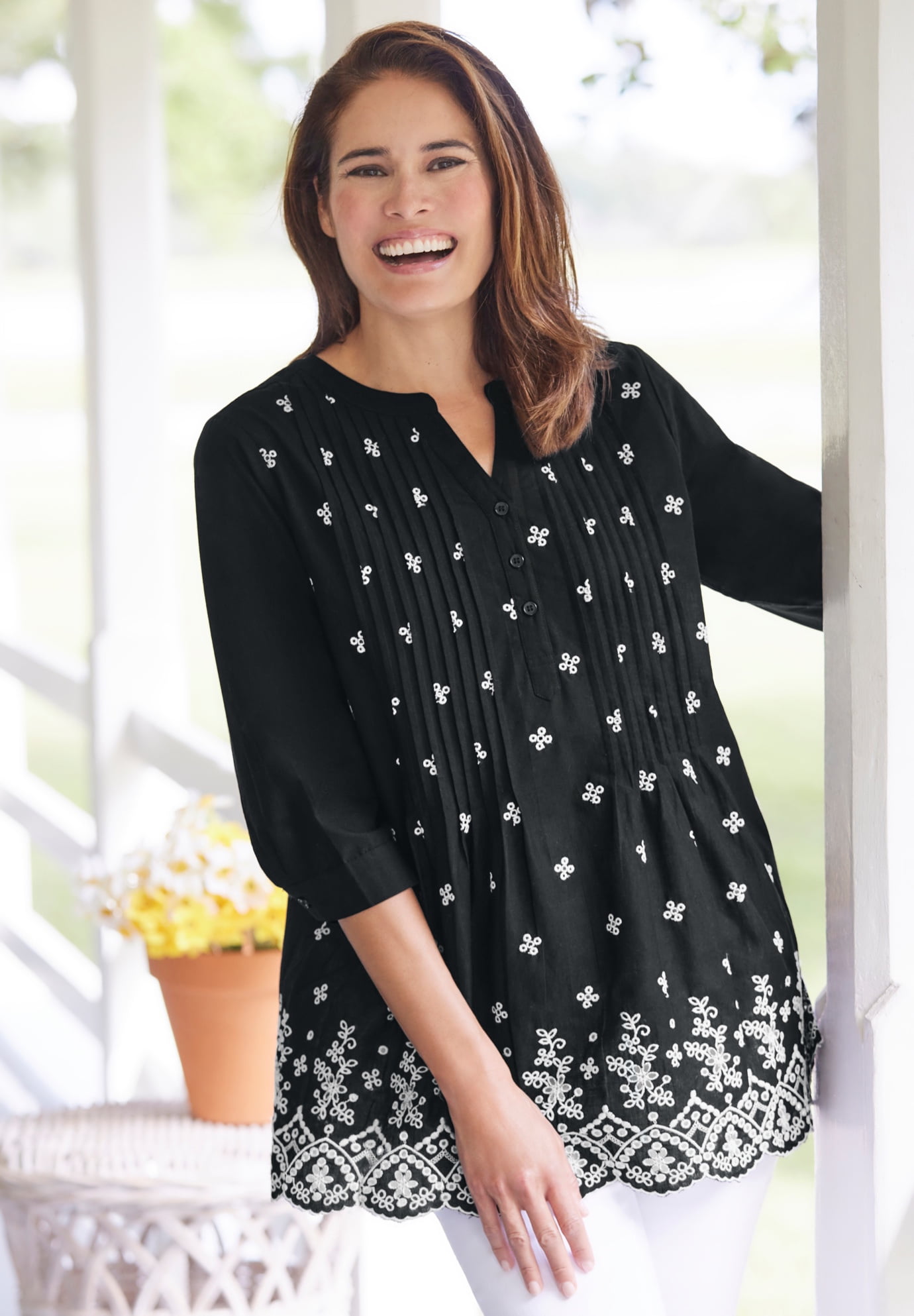 Plus Size Embroidered Pintuck Tunic - image 4