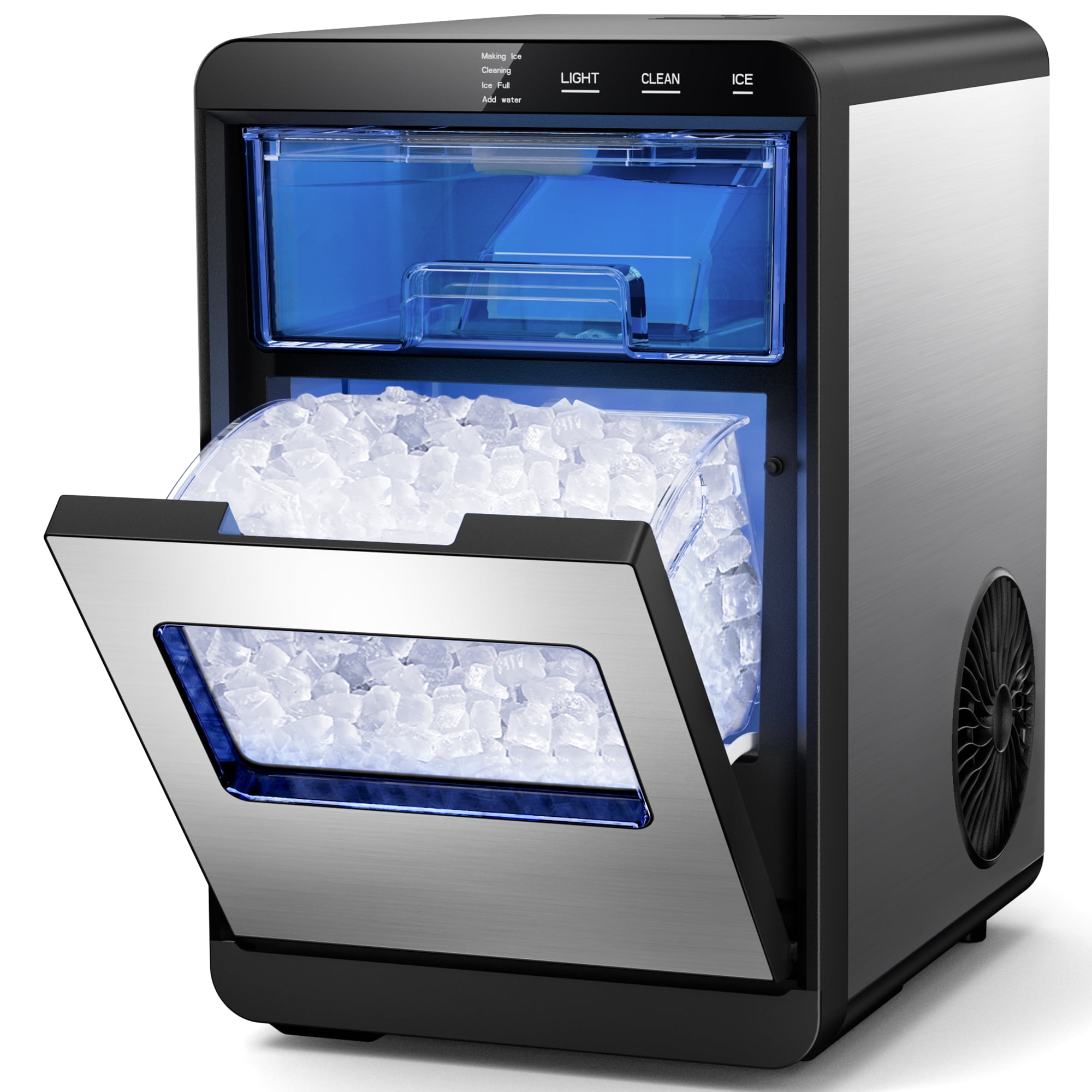 Snowyermine Nugget Ice Maker Countertop, 44lbs per Day Chewable Pebble Nugget Ice Machine with Touch Screen for Home, Kitchen, Office, Stainless Steel, Silver