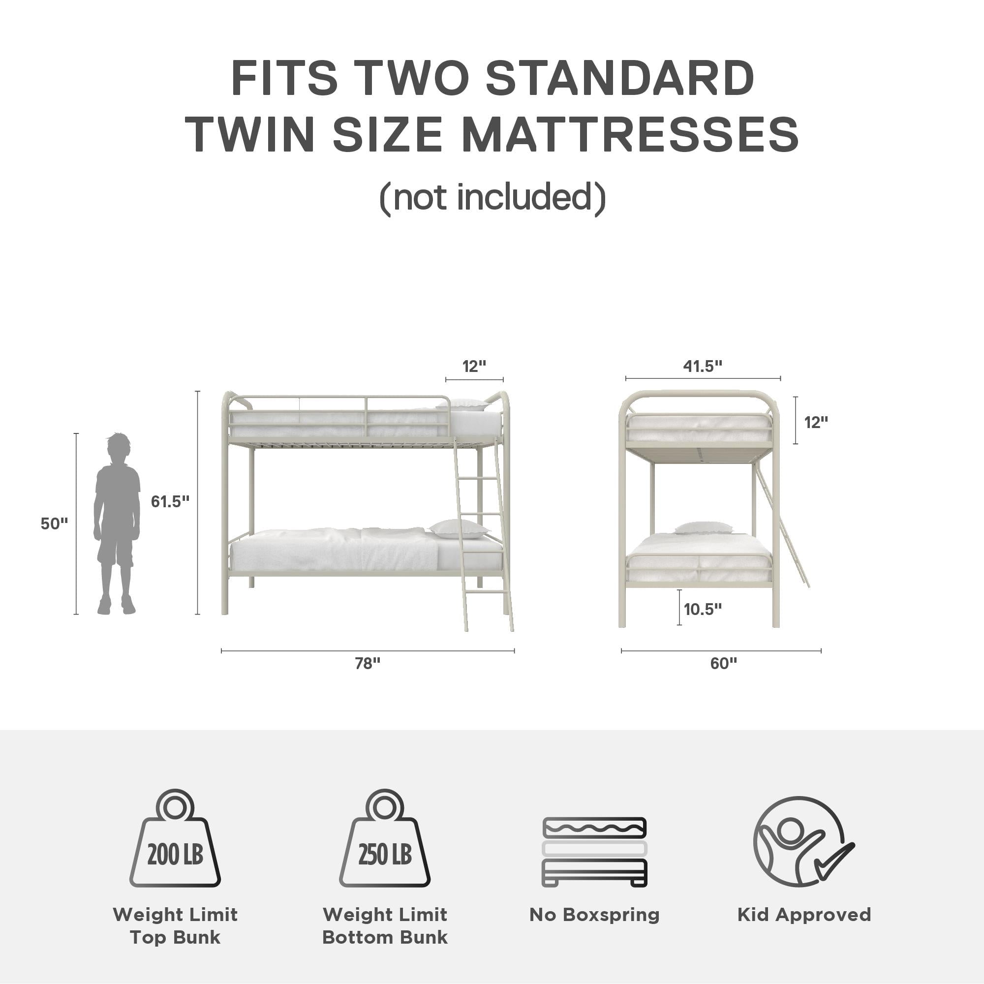 DHP Dusty Twin over Twin Metal Bunk Bed with Secured Ladder, Off White