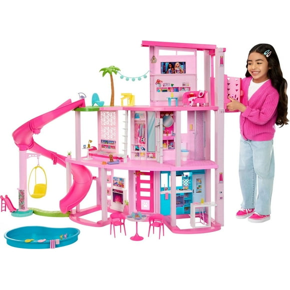 Barbie Dreamhouse, 75+ Pieces, Pool Party Doll House with 3 Story Slide, Ages 3+