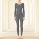 thumbnail image 3 of Gibobby Ropa interior mujer Mujer Otoño E Invierno Cuello Redondo Una Sola Capa AB Doble Sin Fondo Sin Ropa De Otoño Y Pantalones Largos Conjunto De Ropa Interior Térmica（Gris， XL), 3 of 4