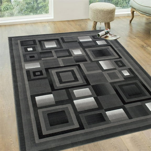 Handcraft Rugs Silver/Black and Gray Abstract Geometric Modern Squares Pattern Area Rug