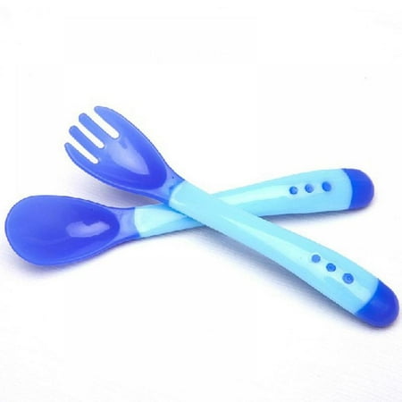 

Baby Utensils Set Spoon & Fork Soft Silicone Tip Heat Sensitive Toddler Utensils for Self Feeding Ages 6 Months Up