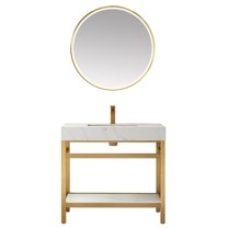 Funes 36" Single Sink Bathroom Vanity in Brushed Gold Frame White Top w/ Mirror