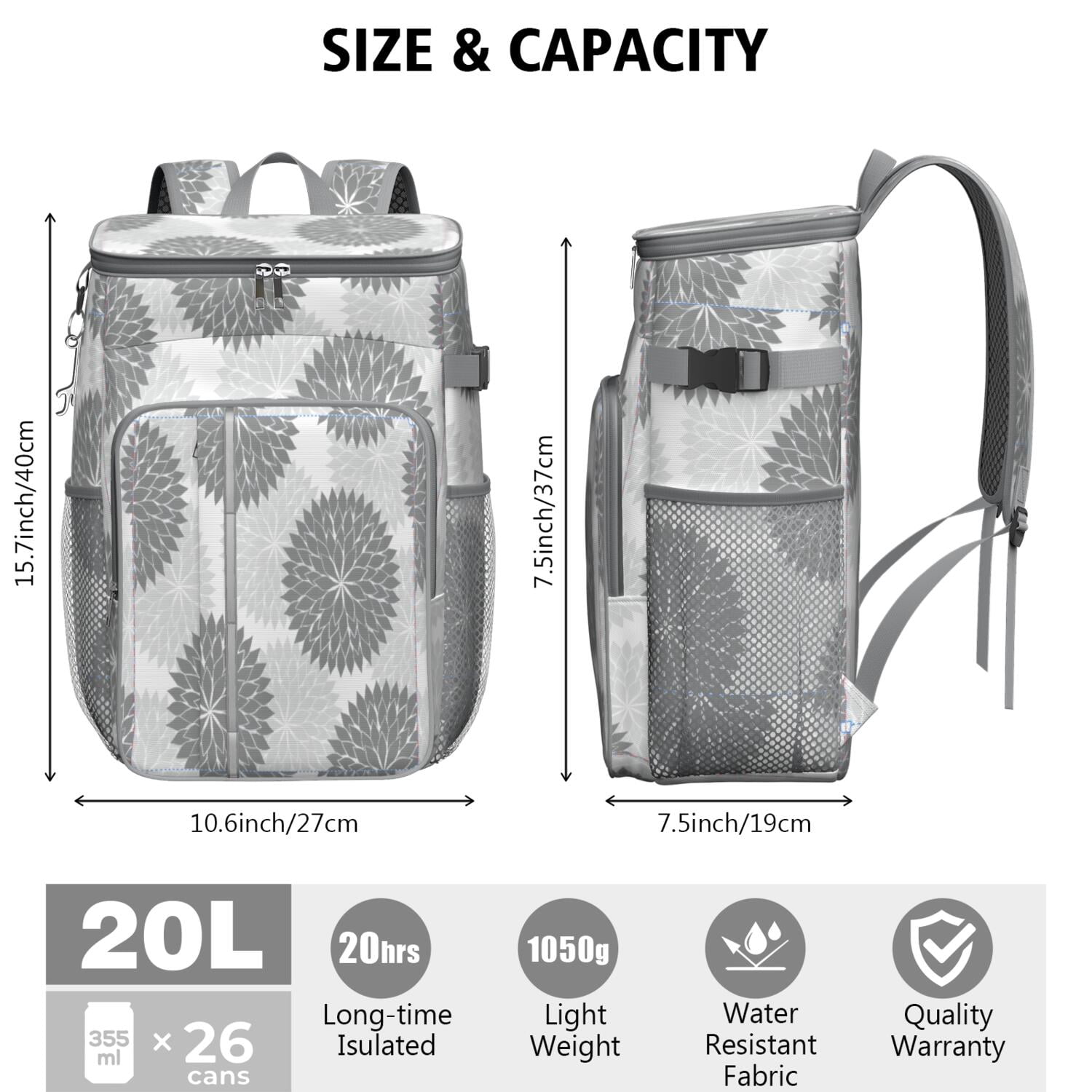Travel Cooler Bag - Boho Bohemia Pioneer Flower Art Camping Beer Cooler Backpack with Bottle Opener- Waterproof Insulated Picnic Backpacks - Cooler Bag for Beach