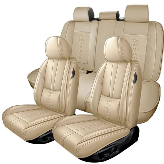 Fit for HONDA ACCORD 2012, Premium Leather 5 Seats Full Set With Lumbar Support Protect and Upgrade Seats, Beige Car Seat Covers, 4-Door Sedans Only, Protect Car Seats