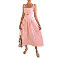 thumbnail image 3 of Robe Midi d'Été pour Femmes à Nouer devant, Boutonnée, Coupe Trapèze, Bretelles Spaghetti, Imprimés Floraux, Rose, M, 3 of 9