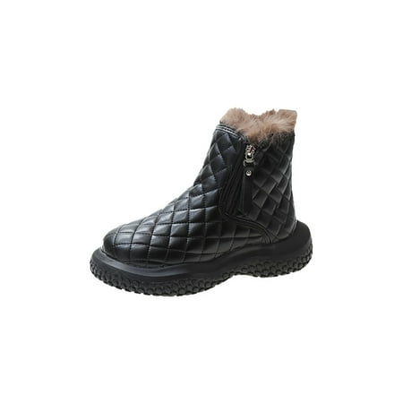 

Tenmix Womens Non-skid Fluffy Boots Cold Weather Platform Fuzzy Booties Walking Comfortable Warm Ankle Boot Black 7