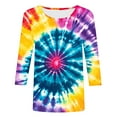 thumbnail image 5 of CYMMPU Summer Trendy Shirts 3/4 Sleeve Tunic Tops Tie Dye Blouses for Women Dressy Casual Round Neck Spring Tops Loose Fit Ombre T-Shirts Multicolor L, 5 of 5