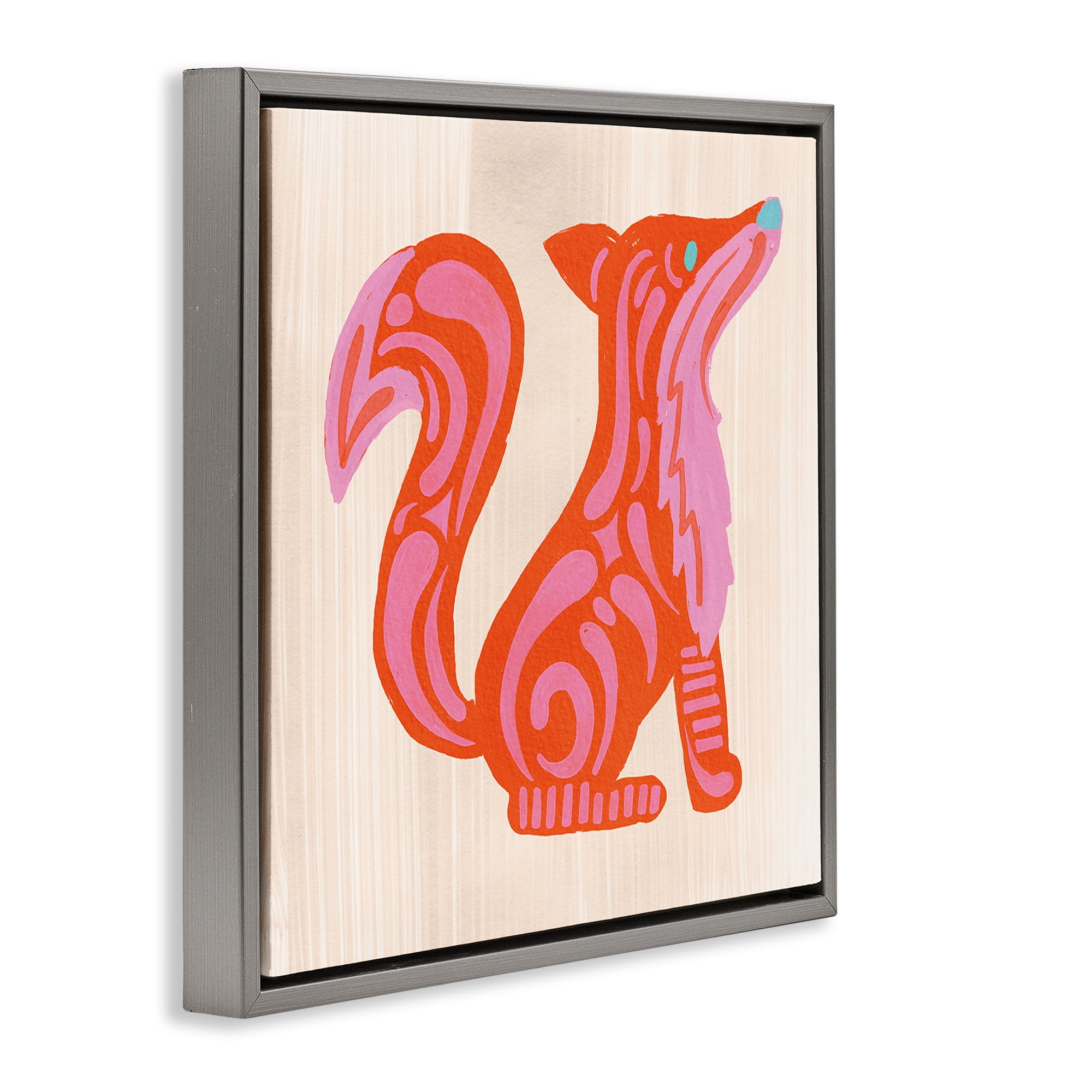 Stupell Industries Whimsical Folk Fox Vibrance Gray Framed Floater Canvas Wall Art, design by The Paper Curator