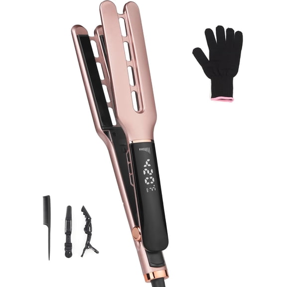 Flat Iron Hair Straightener with Floating Plates Get Shinier & Smoother Hair, 10 Adjustable Temp, Dual Voltage Digital Display 280℉-450℉, for All Hair Types (Gold)