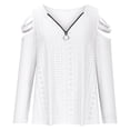 thumbnail image 2 of Dazajoo Womens Long Sleeve Eyelet Blouse Trendy Cold Shoulder Elegant Dressy Solid Pullover Tops Casual Quarter Zip V Neck Tee Shirts,White,XXL, 2 of 5