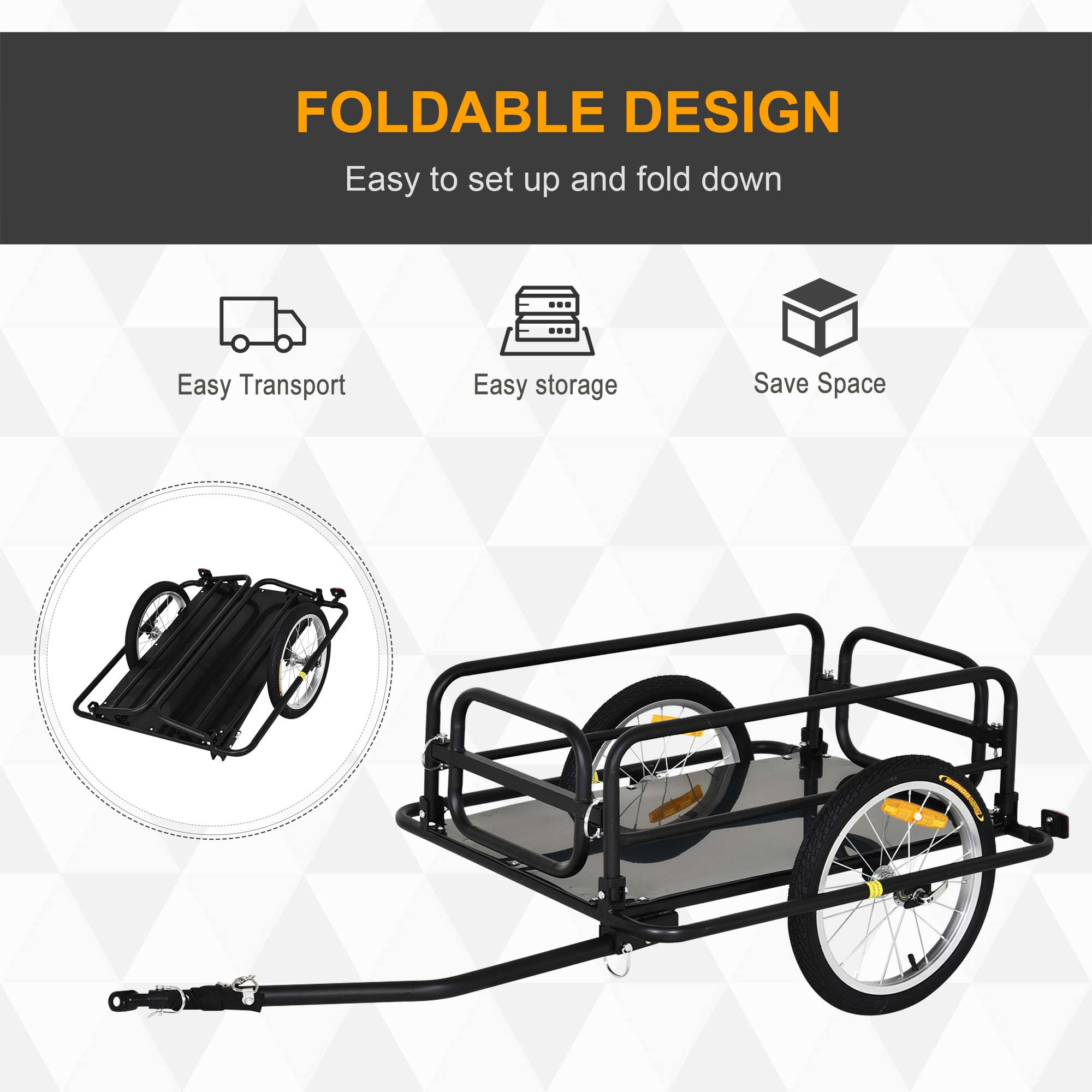 Wichai Shop Wanderer Folding Bicycle Bike Cargo Trailer Utility Luggage Storage Cart Carrier Black 