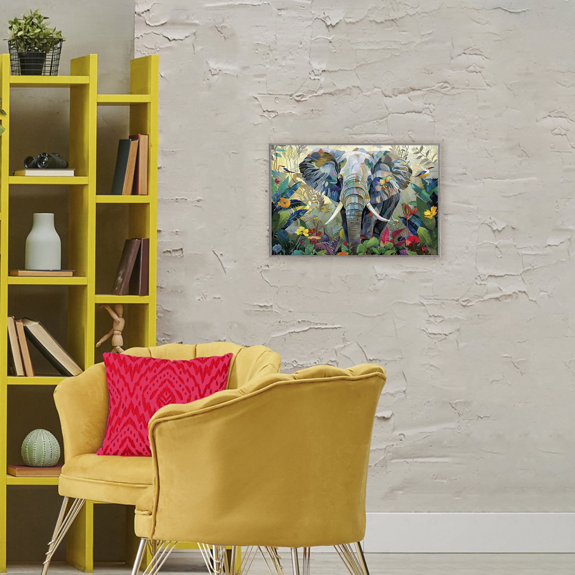 Stupell Industries Elephant's Realm in Tropical Bloom Gray Framed Giclee Art, design by Lazar Studio