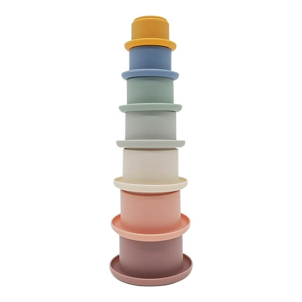 Tazas apilables 7 unidades/juego de vasos apilables para niños pequeños, juguetes apilables para bebés, vasos apilables de anidación de silicona, juguete de aprendizaje educativo temprano Tomshoo Tazas apilables