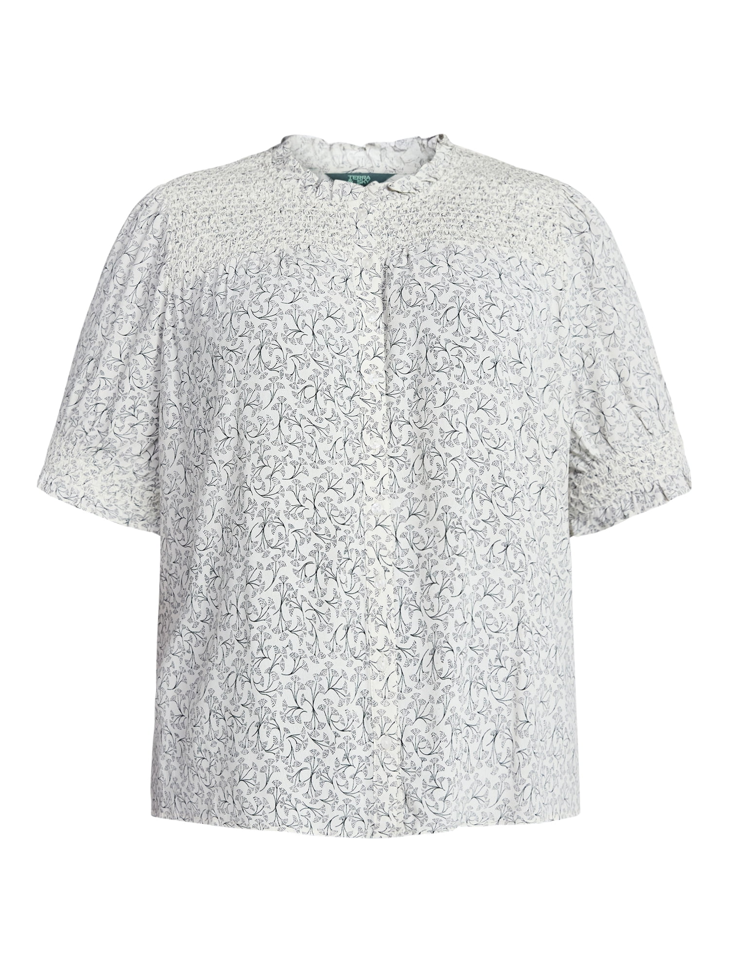 Terra & Sky Women's Plus Size Smock Yoke Top with Elbow Sleeves, Sizes 0X-5X