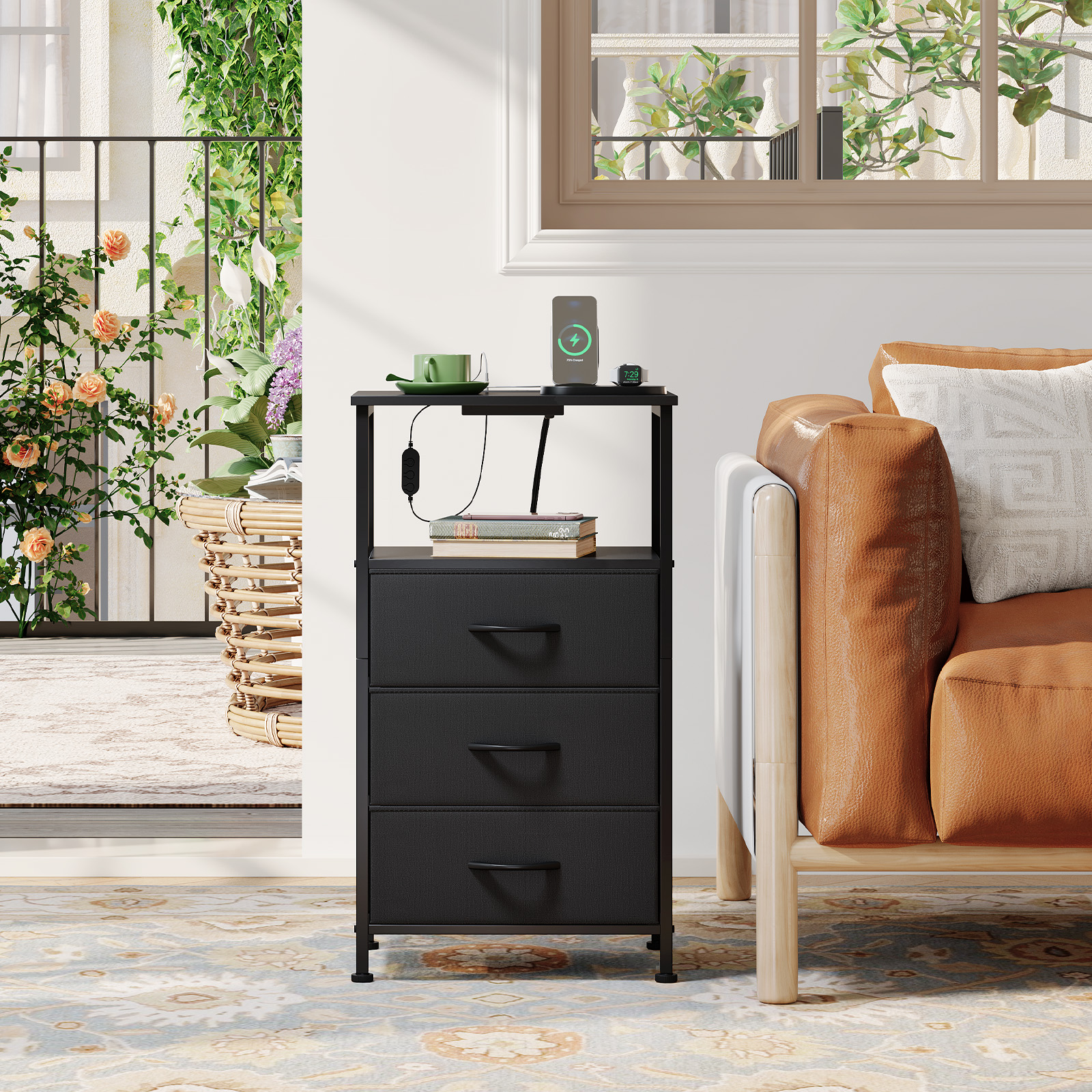 Eunos Black Nightstand with Charging Station and LED photo 7