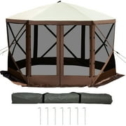BENTISM 10x10 Camping Gazebo Tent, 6 Sided Pop-up Canopy Screen Tent for 8 Person Camping, Waterproof Screen Shelter with Portable Storage Bag, Ground Stakes, Mesh Windows