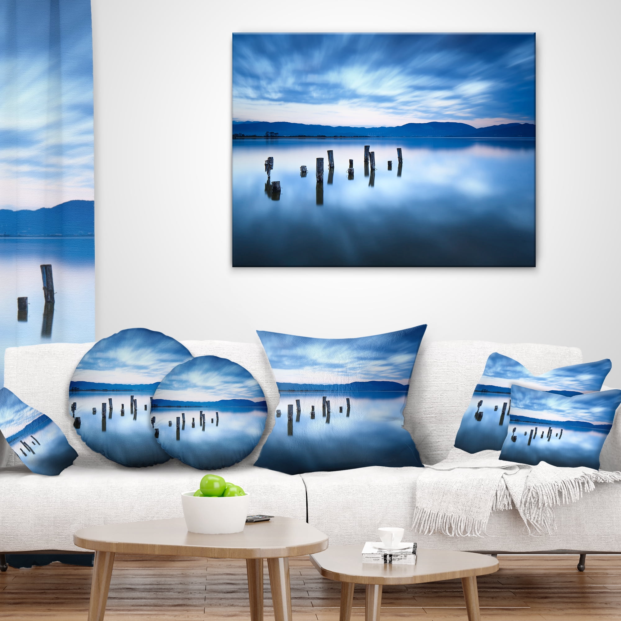 Designart Cloudy Sky Above Lake - Seascape Throw Pillow - 12x20