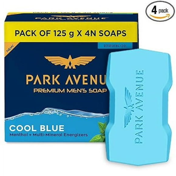 Park Avenue Savons pour Hommes de Qualité Supérieure pour le Bain – Bleu Frais / 125 g (Lot de 4) / Énergisant au Menthol et Minéral