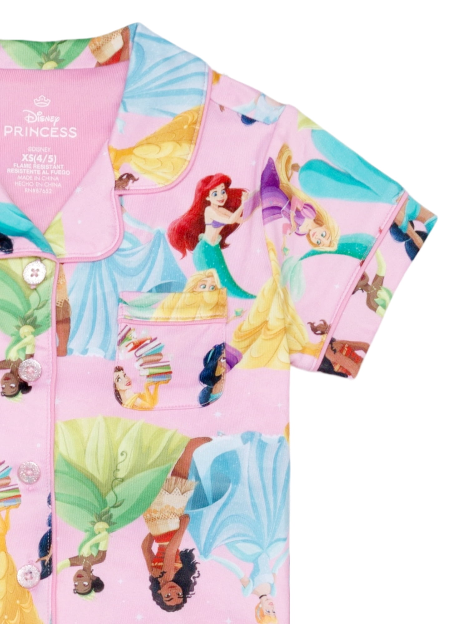 Disney Princess Girls Button Front Top and Pants Pajama Set, 2-Piece, Sizes 4-12