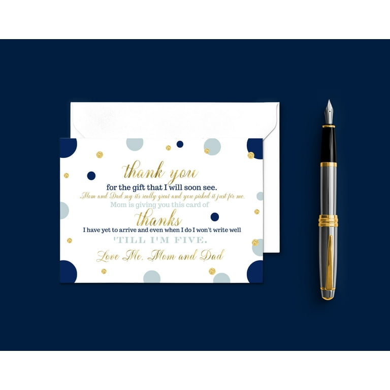 Paper Clever Party Navy and Gold Baby Shower Thank You Cards with Envelopes Boys Blank Prefilled Note Thanking for Gifts, Royal Prince Stationery