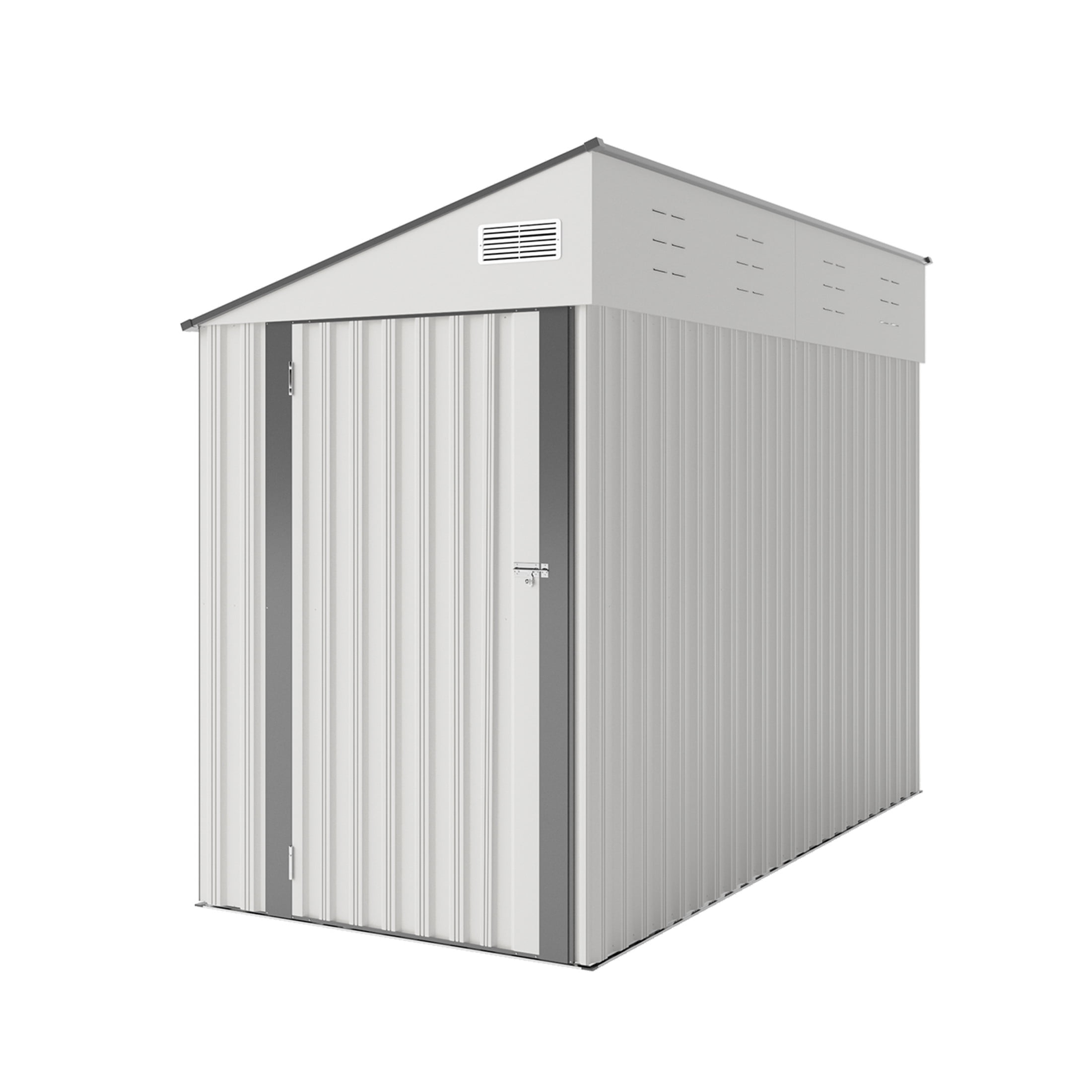 Noble House 4 x 8 FT Outdoor Storage Shed with Sloping Roof and Single Hinge Side Door, Customizable Layout, White