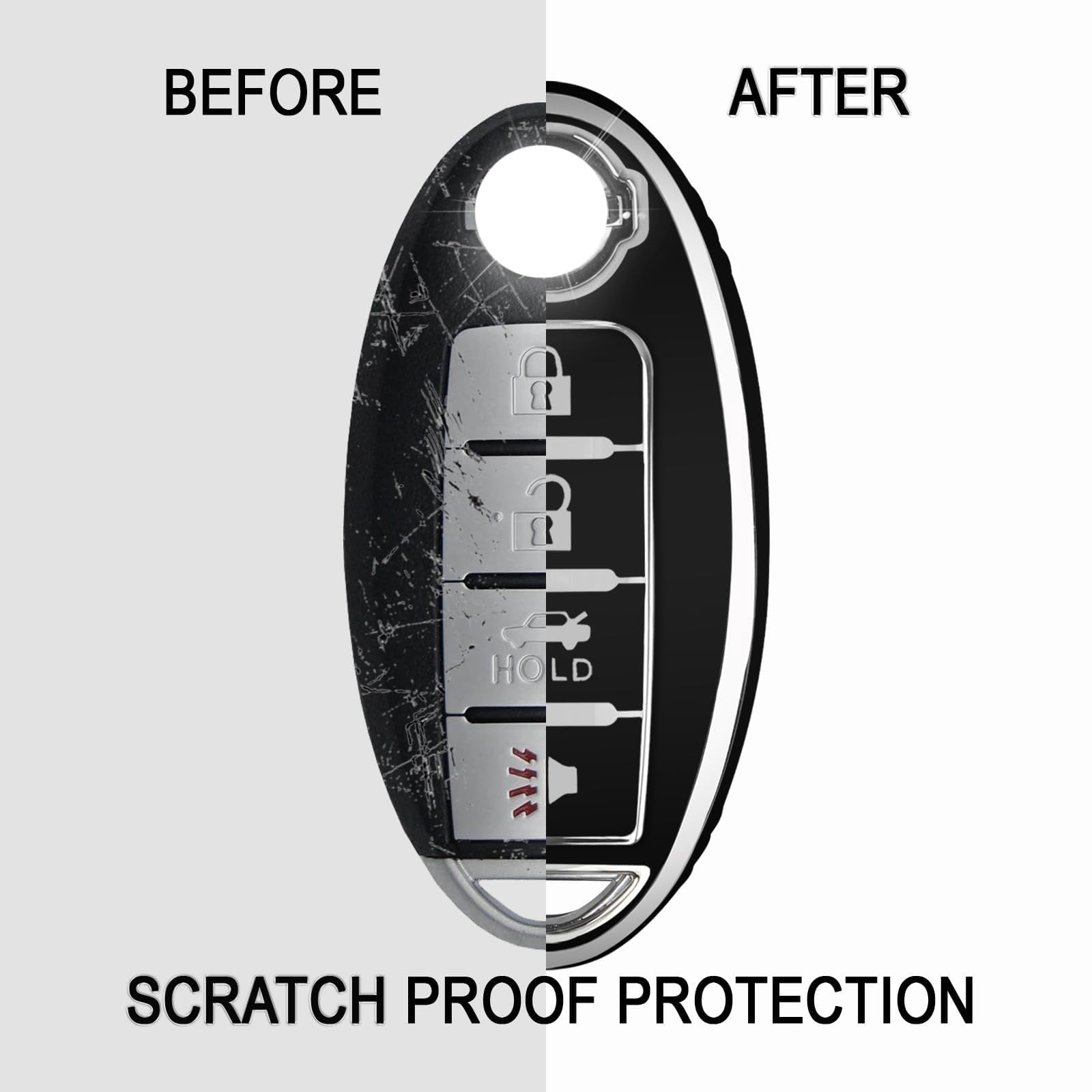 Nissan Key Fob Cover - 4-Button Car Key Protector Case, Compatible with 2023-2024 Pathfinder & Rogue, Includes Metal Keychain - Remote Key Protection Accessory