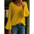 thumbnail image 2 of Womens Blouse Ruffle 3/4 Sleeve Tops V Neck Business Casual Blouses Shirts Spring Summer Outfits Yellow M, 2 of 4