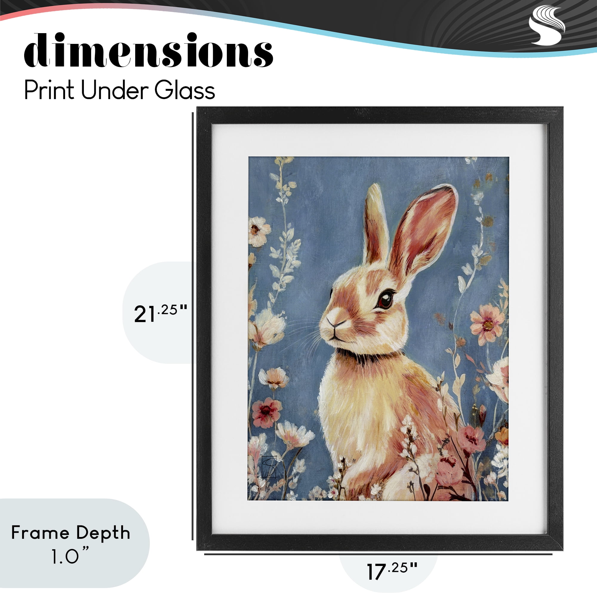 Stupell Industries Whimsical Rabbit on Blue Black Framed Print Under Glass, design by Sara Culpepper