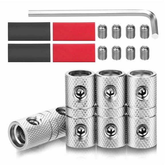 0 Gauge Wire Coupler Terminals Stereo Car Metal Terminals Butt Connector for 0-2 Gauge Wire with Wrench Screw