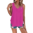thumbnail image 2 of Yubnlvae Hot Pink Casual Solid Color Scallop V Neck Women's Vest Comfortable And Breathable V Neck Women's T Shirt, Xl, 2 of 7