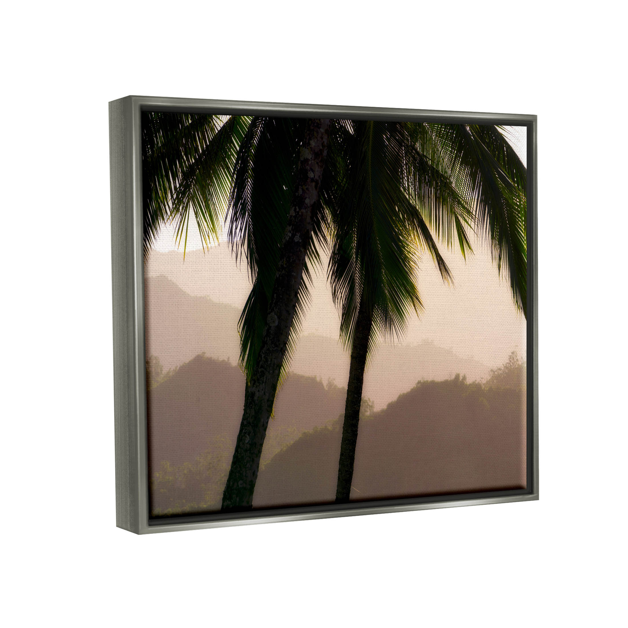 Stupell Industries Tropical Overhanging Palms Distant Land Photograph Luster Gray Floating Framed Canvas Print Wall Art, Design by Dennis Frates