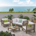 thumbnail image 5 of GDF Studio Cascada Outdoor Acacia Wood 4 Seater Chat Set with Cushions, Teak and Blue, 5 of 12