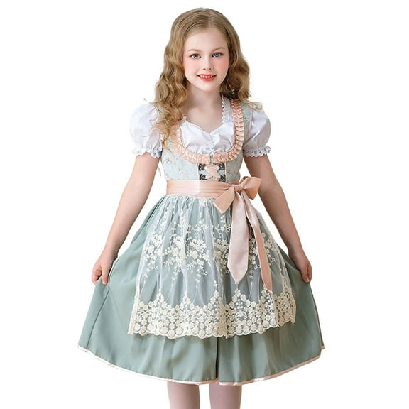 XXWXYD Girls Bavarian Dirndl Dress 𝖮ktoberfest Dress Halloween Part𝗒 Outfit Traditional German Be𝖾r Festival Maid Dress for Kids