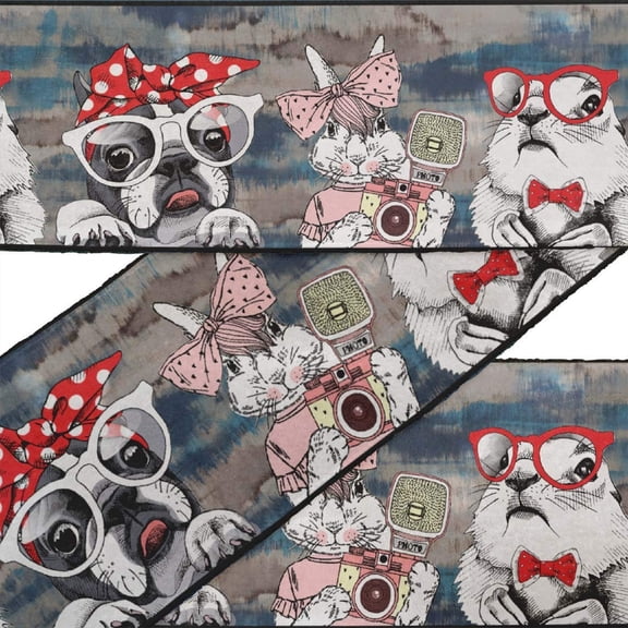 IBA Indianbeautifulart Brown Bow|Rabbit & Dog Kids Printed Ribbon Trim 9 Yards Velvet Fabric Laces For Crafts Sewing Accessories 3 Inches