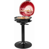 ORALNER Electric BBQ Grill with Stand, Warming Rack & Drip Tray, 15-Serving Electric Griddle Indoor & Outdoor Cooking Grilling Portable Patio Grill, for Balcony, Garden, Apartment, 1600W (Red)