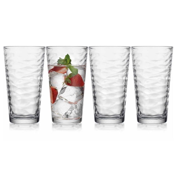 Ensemble de 4 Verres à Boire Highball en Verre par Glavers, Glacières de Qualité Verre Premium 17 Oz. Verrerie. Idéal pour l'Eau, le Jus, les Cocktails et le Thé Glacé. Va au Lave-Vaisselle.