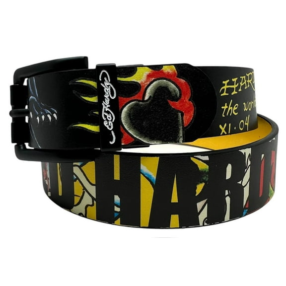 Ed Hardy Men's For The World Reversible Belt (36, Black/Yellow)