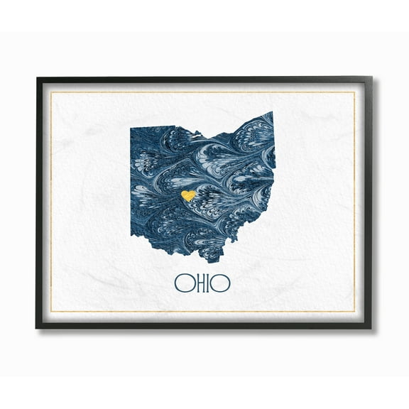 The Stupell Home Decor Ohio Minimal Blue Marbled Paper Silhouette Framed Texturized Art
