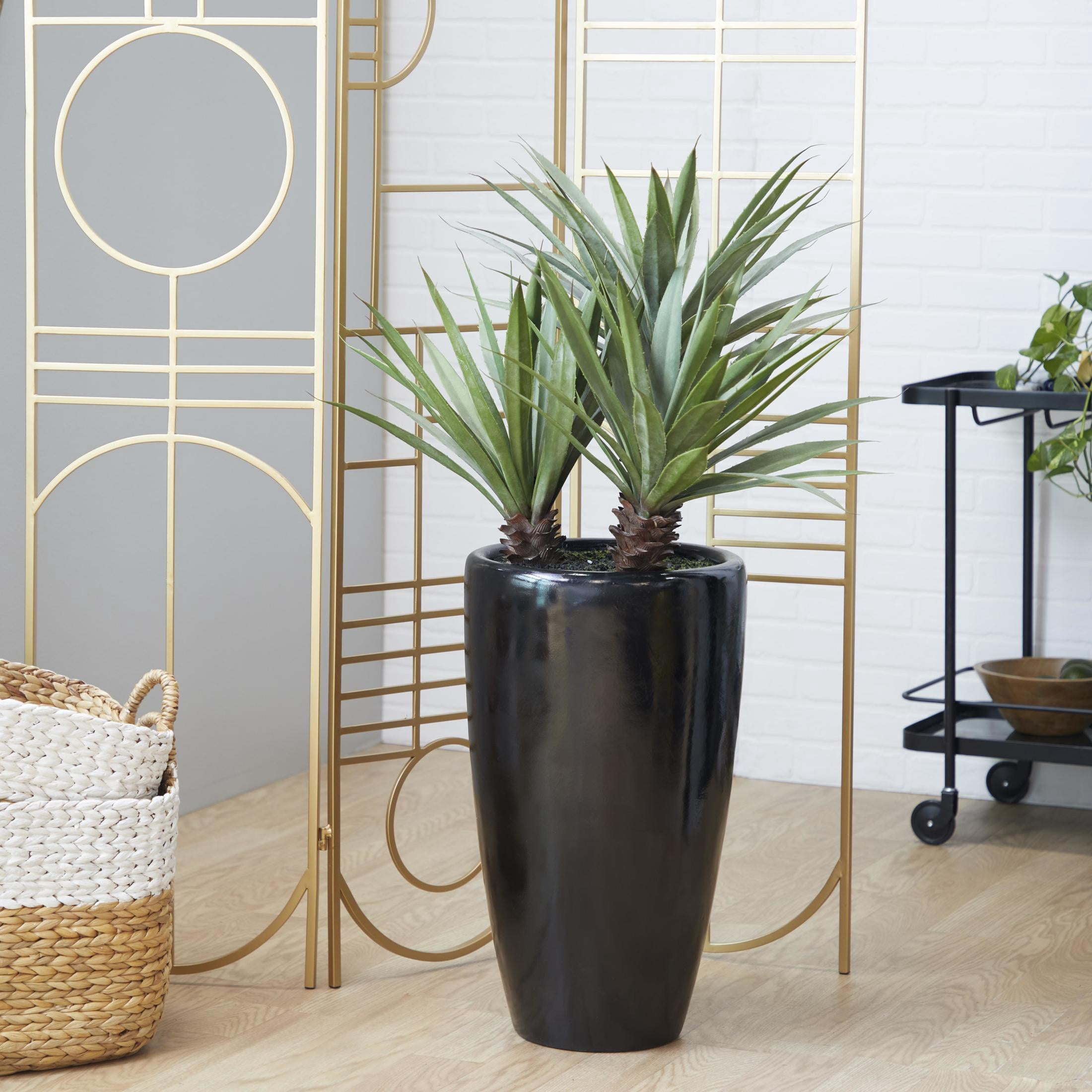 DecMode 46" Artificial Dracaena Plant in Realistic Leaves and Black Fiberglass Pot
